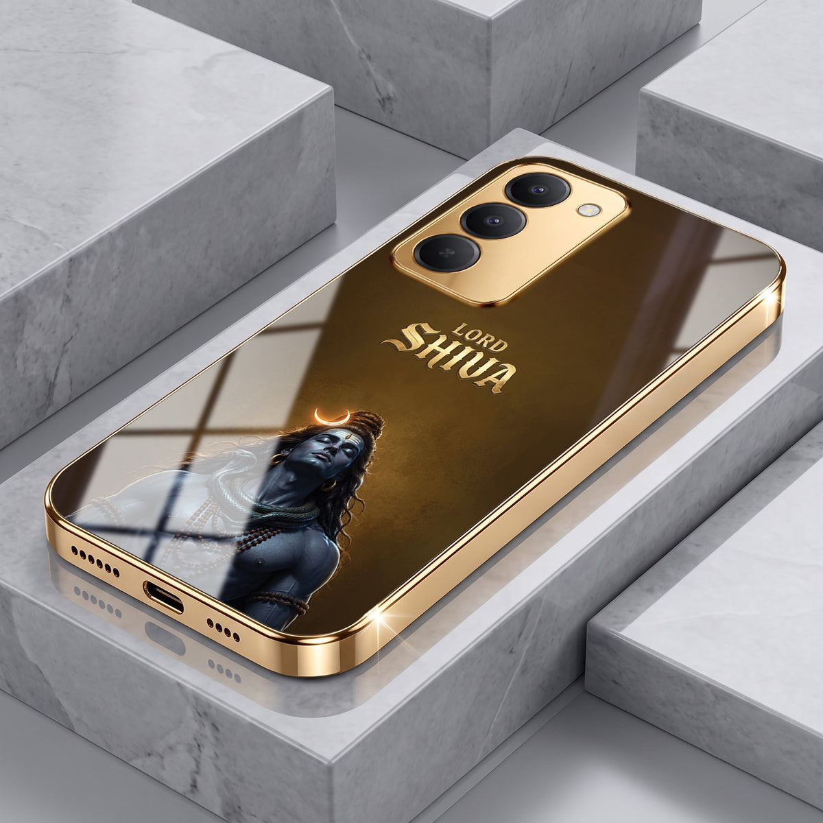 Redmi 15 5G Lord Shiva Gold Electroplated Glass Phone Back Case