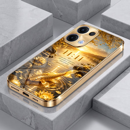 Oppo Reno 13 5G 11:11 Manifestation Gold Electroplated Glass Phone Back Case