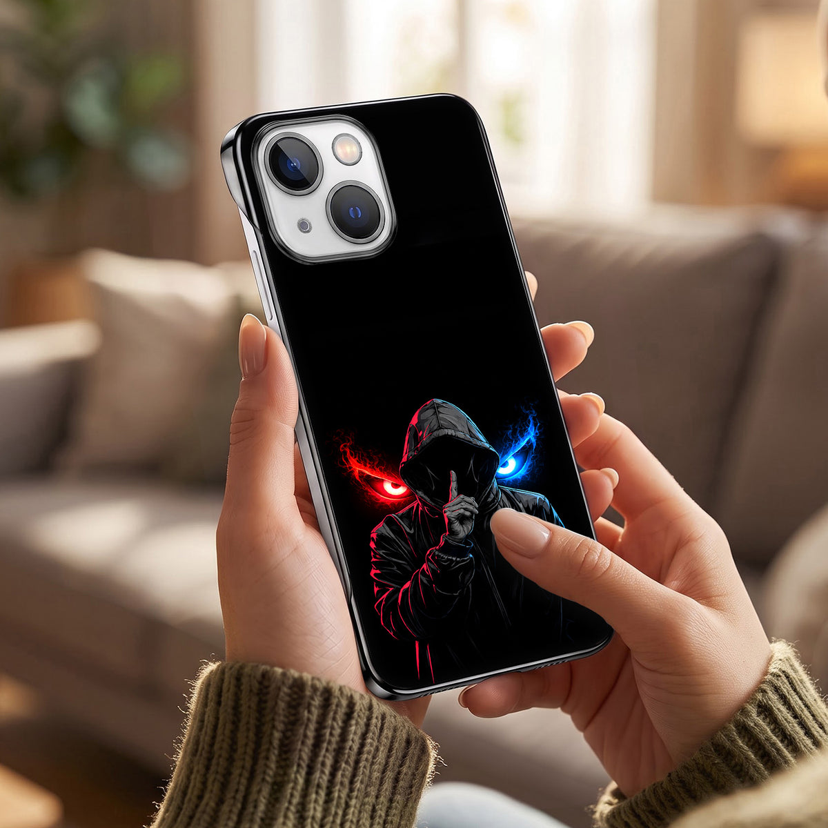iPhone 15 5G Hooded Shadow Black Printed  Frameless Back Case