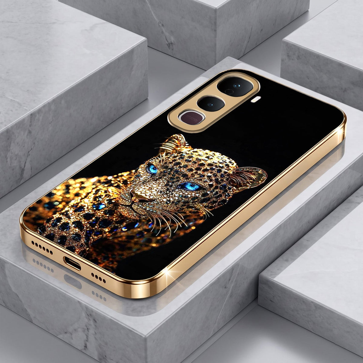 Vivo Y400 Pro 5G Panther Gold Electroplated Glass Phone Back Case