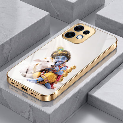 Oppo Reno 16 5G Bal Krishna Blessings Gold Electroplated Glass Phone Back Case