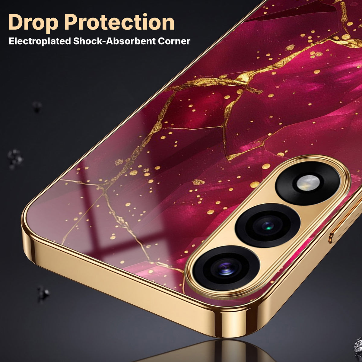 Oneplus Nord 5 5G Luxury Crimson Marble Gold Electroplated Glass Phone Back Case