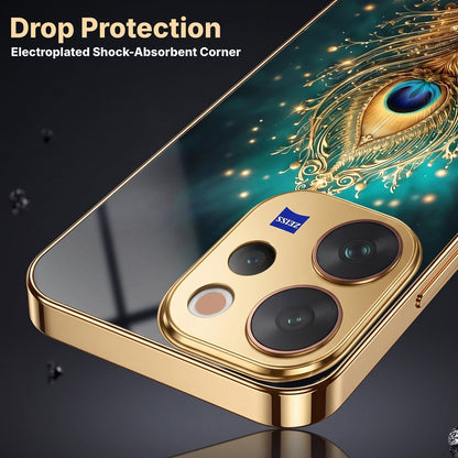 Vivo V70 5G Golden Peacock Feather Gold Electroplated Glass Phone Back Case