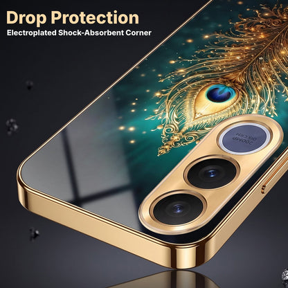Vivo V70 FE 5G Golden Peacock Feather Gold Electroplated Glass Phone Back Case