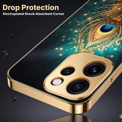 Oppo Reno 15 Pro Mini 5G Golden Peacock Feather Gold Electroplated Glass Phone Back Case