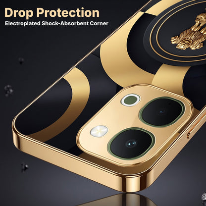 Vivo T5x 5G Royal Emblem Gold Electroplated Glass Phone Back Case