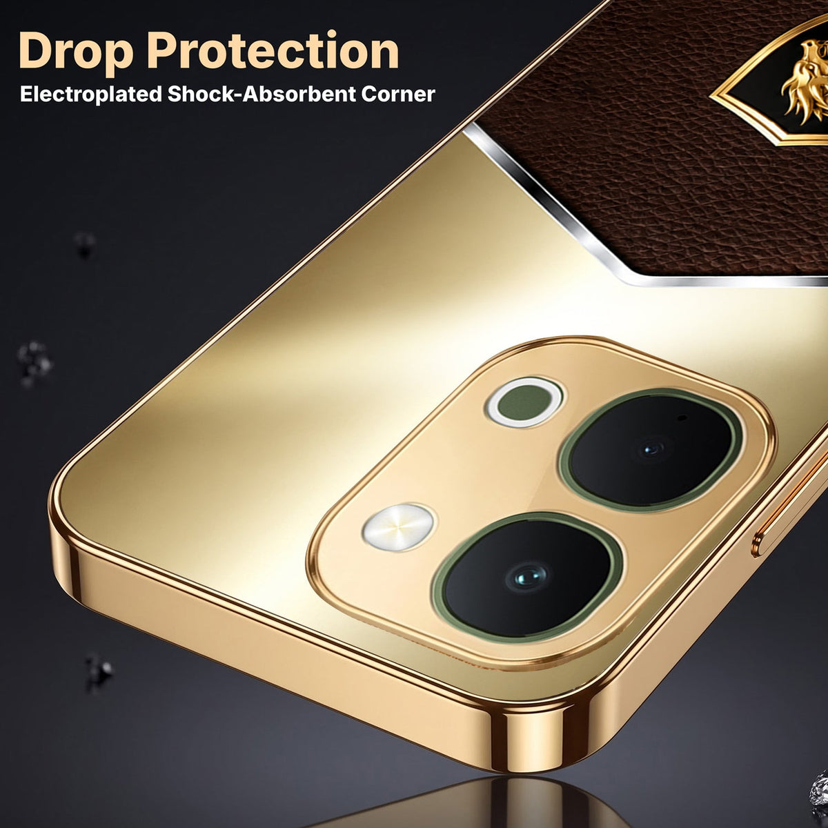 Vivo T5x 5G Dragon Crest Gold Electroplated Glass Phone Back Case