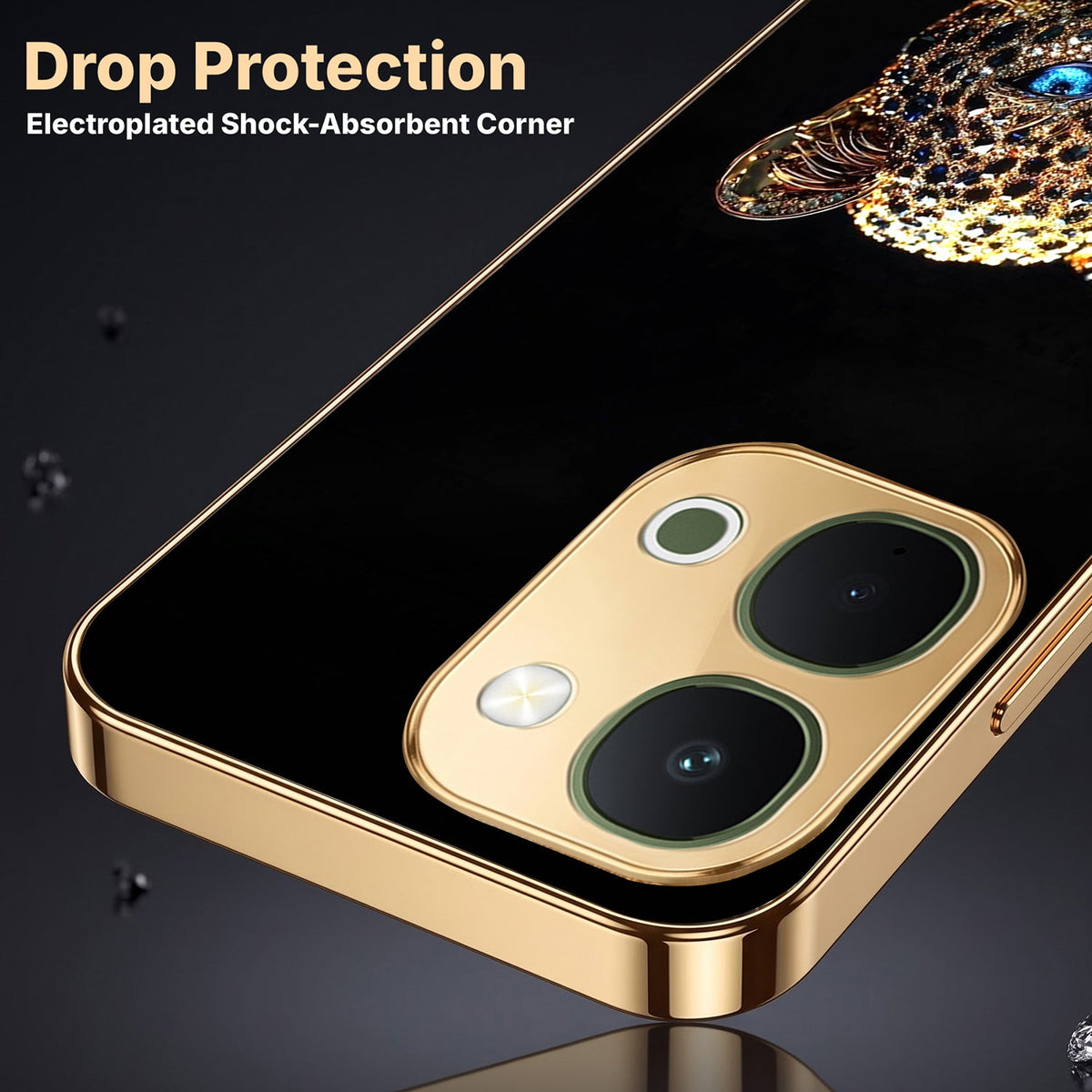 Vivo T5x 5G Panther Gold Electroplated Glass Phone Back Case