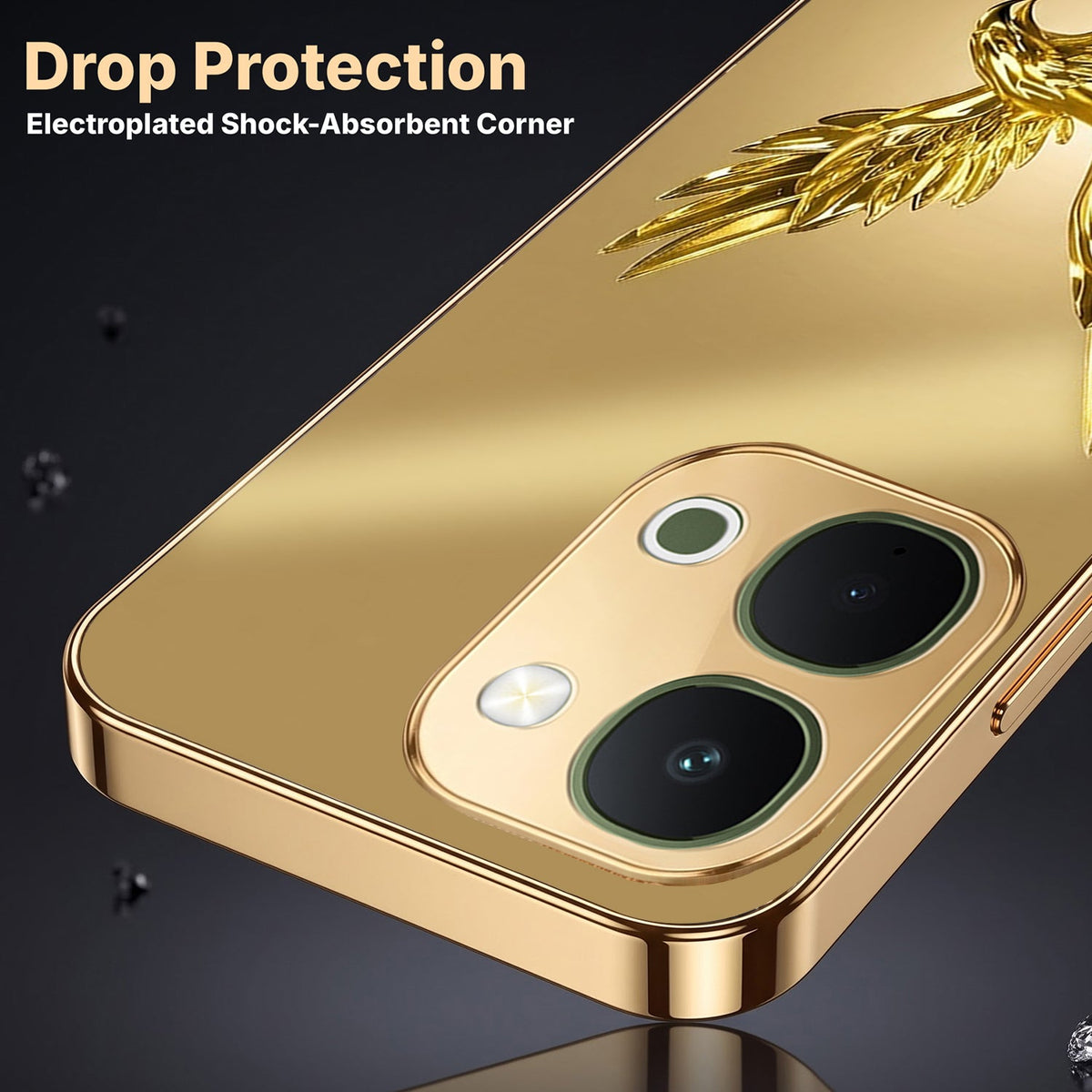 Vivo T5x 5G Golden Eagle Gold Electroplated Glass Phone Back Case