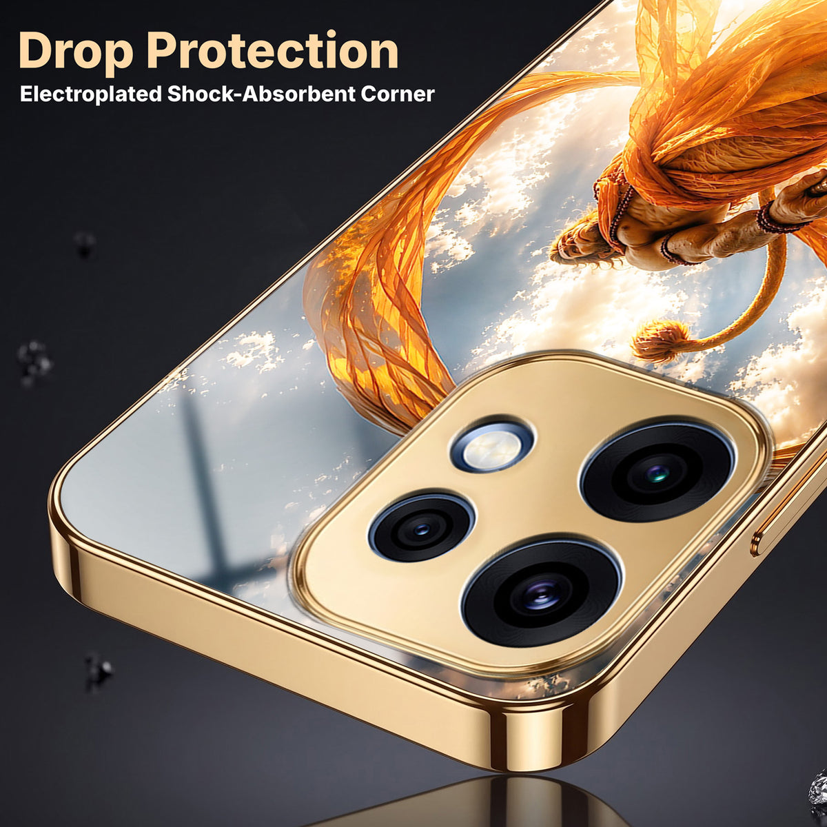 Oppo Reno 16 5G Divine Hanuman Gold Electroplated Glass Phone Back Case