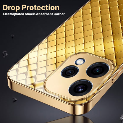 Oppo Reno 15 5G Golden Criss Cross Gold Electroplated Glass Phone Back Case