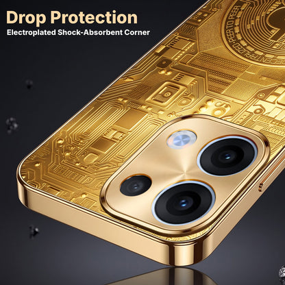 Oppo Reno 13 5G Bitcoin Gold Electroplated Glass Phone Back Case