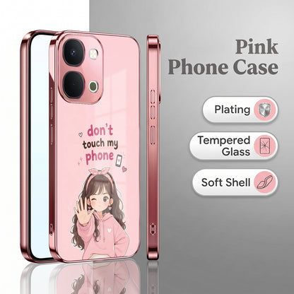 Vivo T5x 5G Luxury Anime Girl Pink Electroplated Glass Phone Back Case