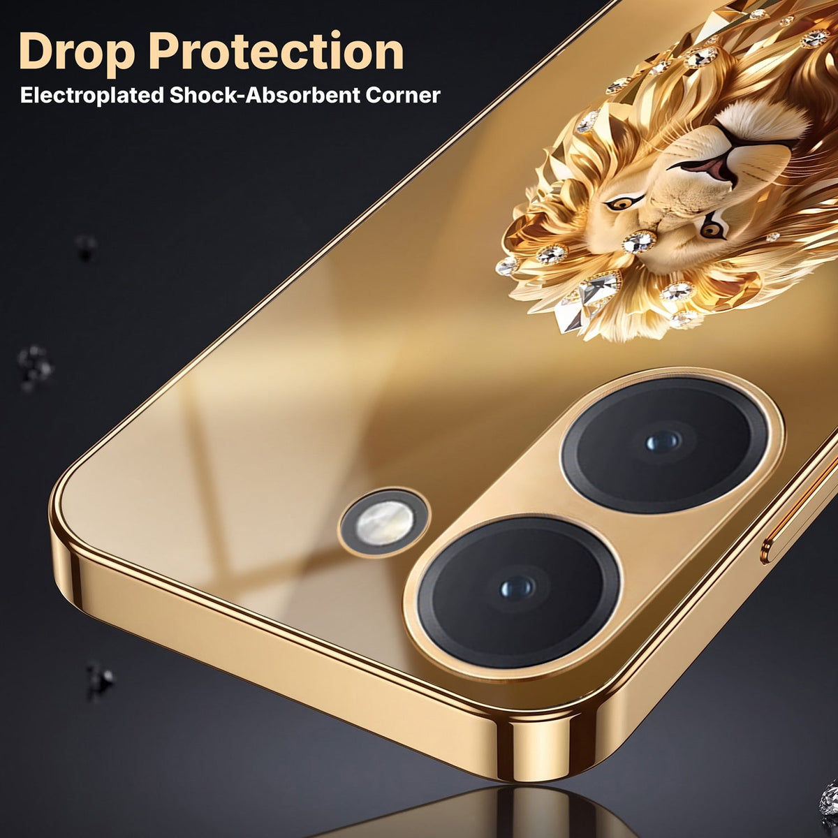 Poco X8 Pro 5G Luxury Lion Gold Electroplated Glass Phone Back Case