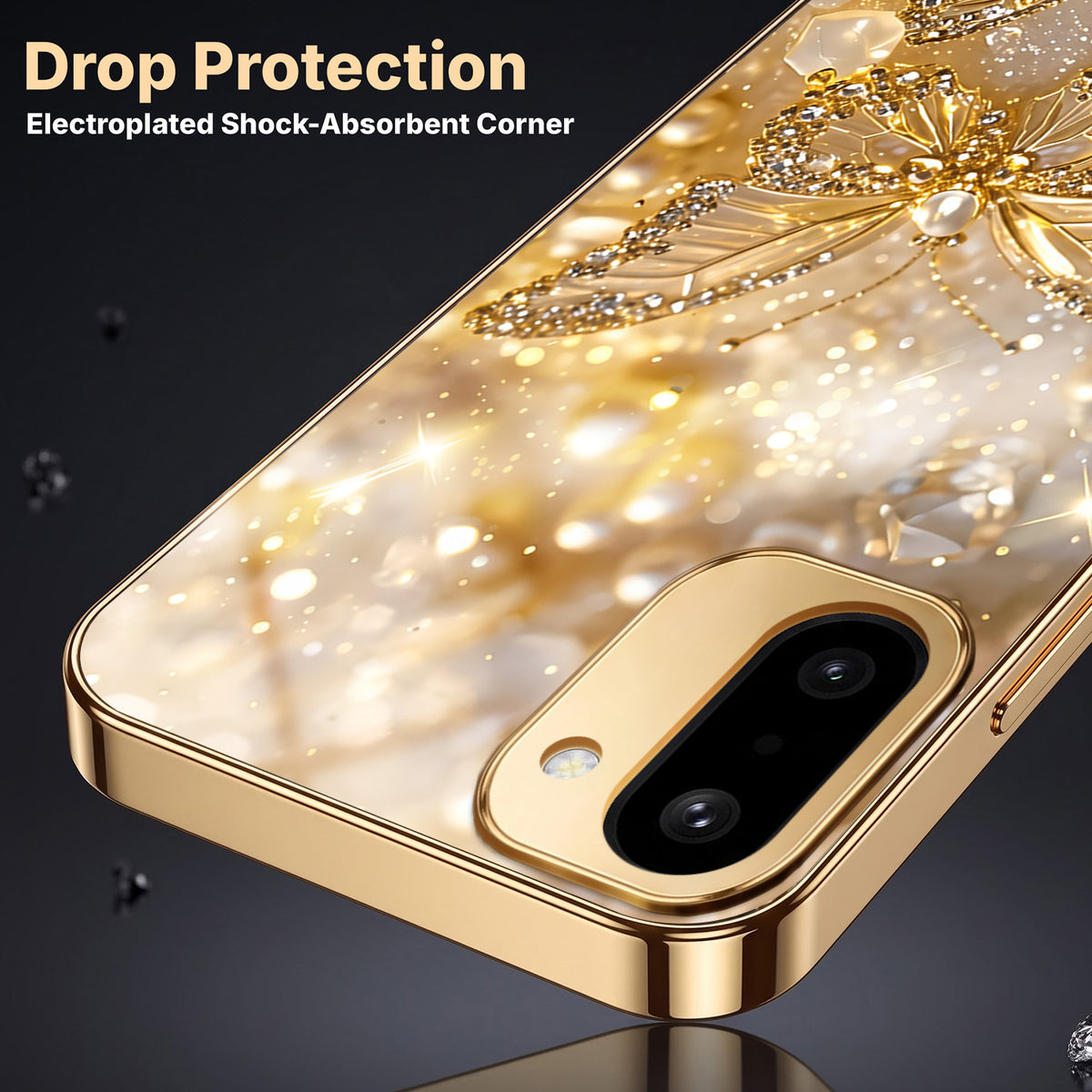 OnePlus 15R 5G Golden Butterfly Gold Electroplated Glass Phone Back Case