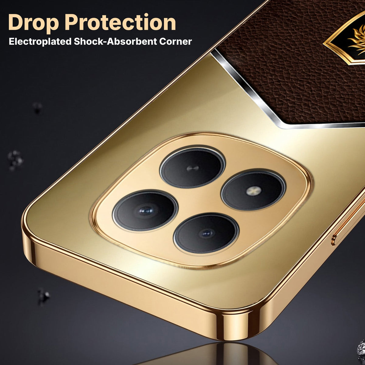 Redmi Note 15 Pro+ 5G Dragon Crest Gold Electroplated Glass Phone Back Case