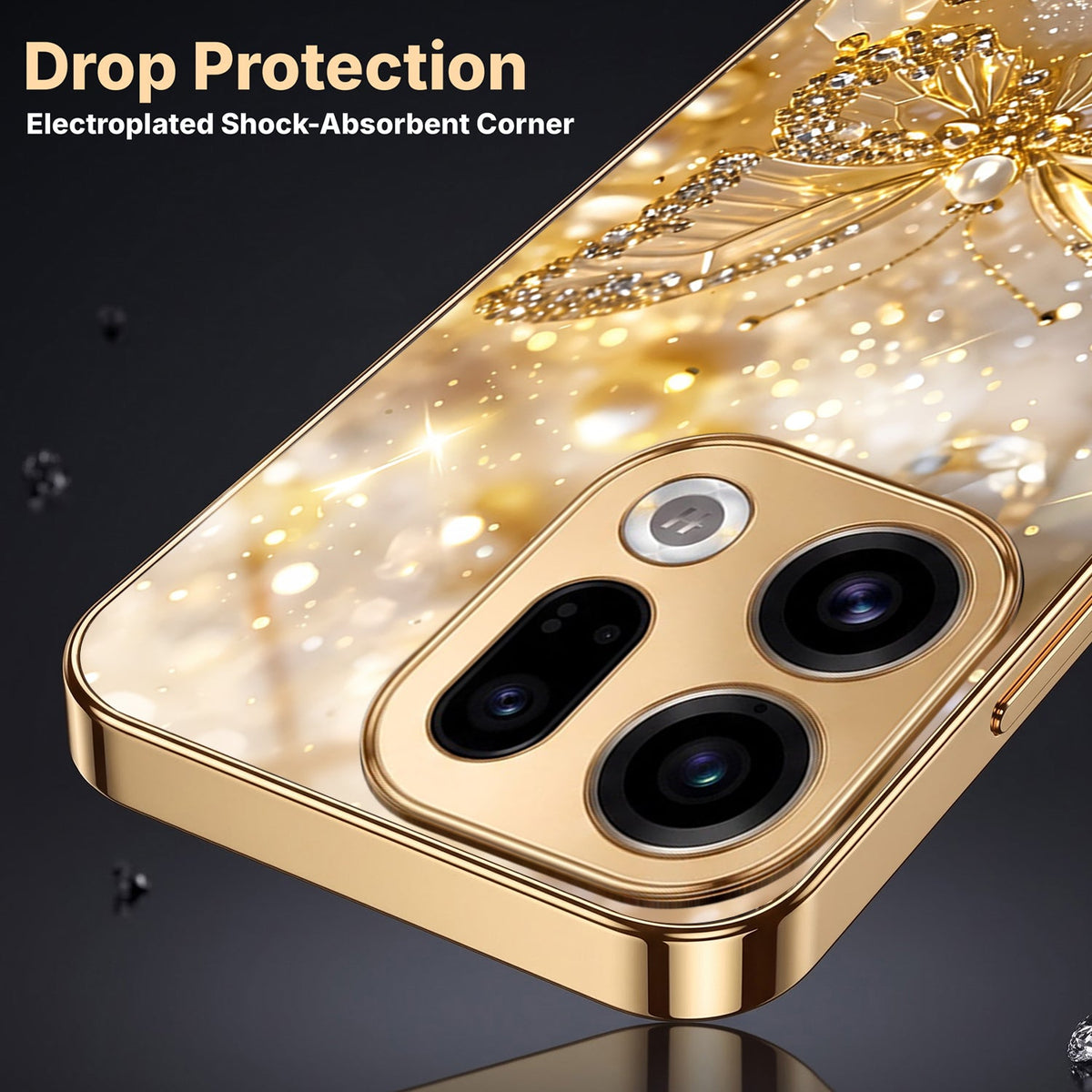 Oppo Find X9 5G Golden Butterfly Gold Electroplated Glass Phone Back Case