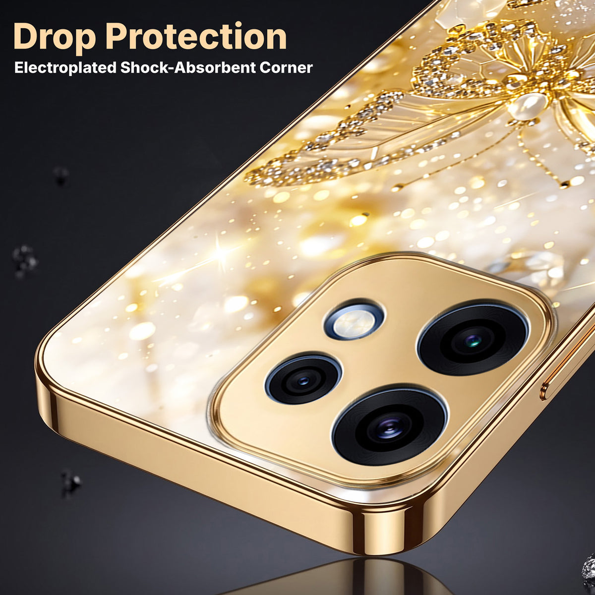 Oppo Reno 16 5G Golden Butterfly Gold Electroplated Glass Phone Back Case