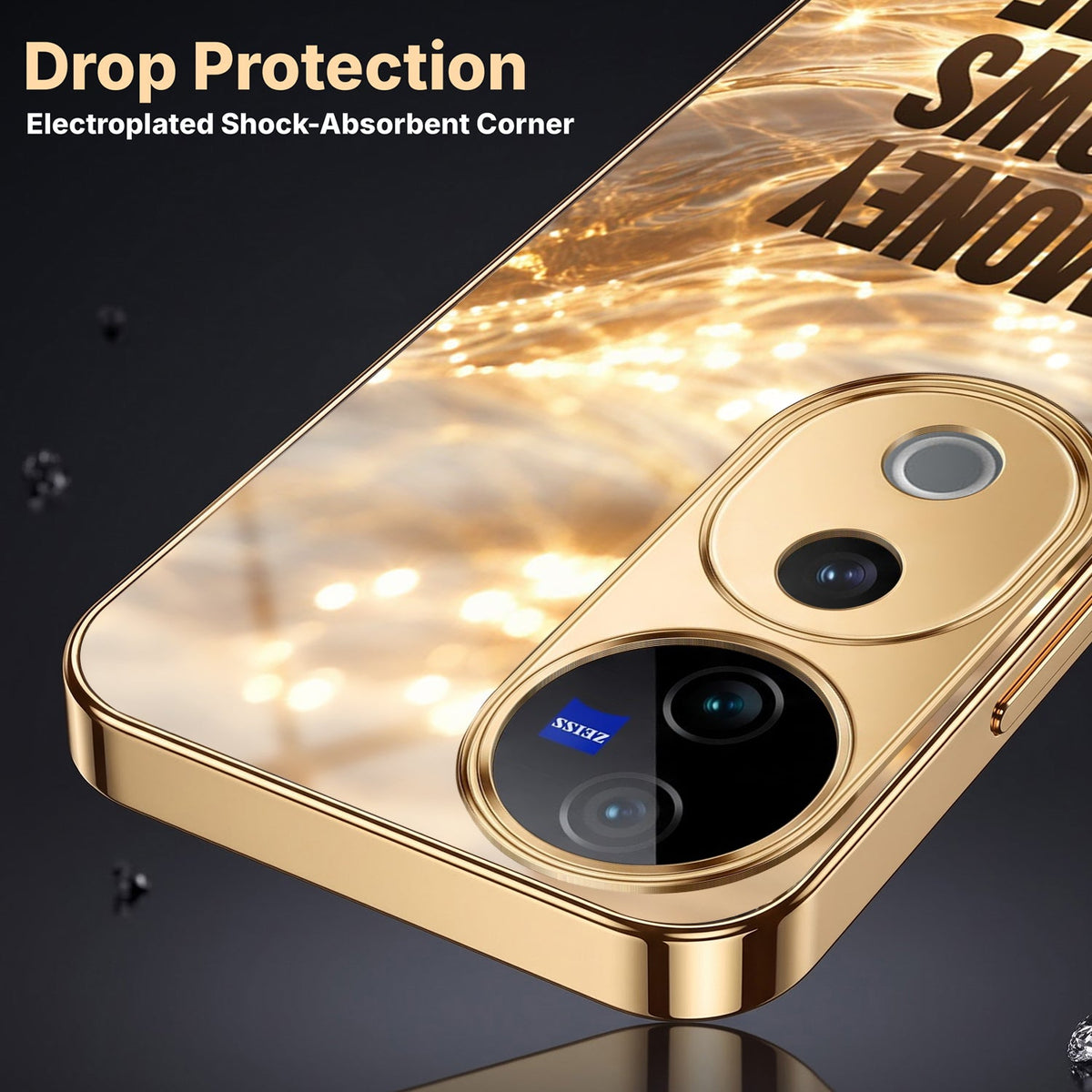 Vivo V40 Pro 5G Money Flows To Me Gold Electroplated Glass Phone Back Case