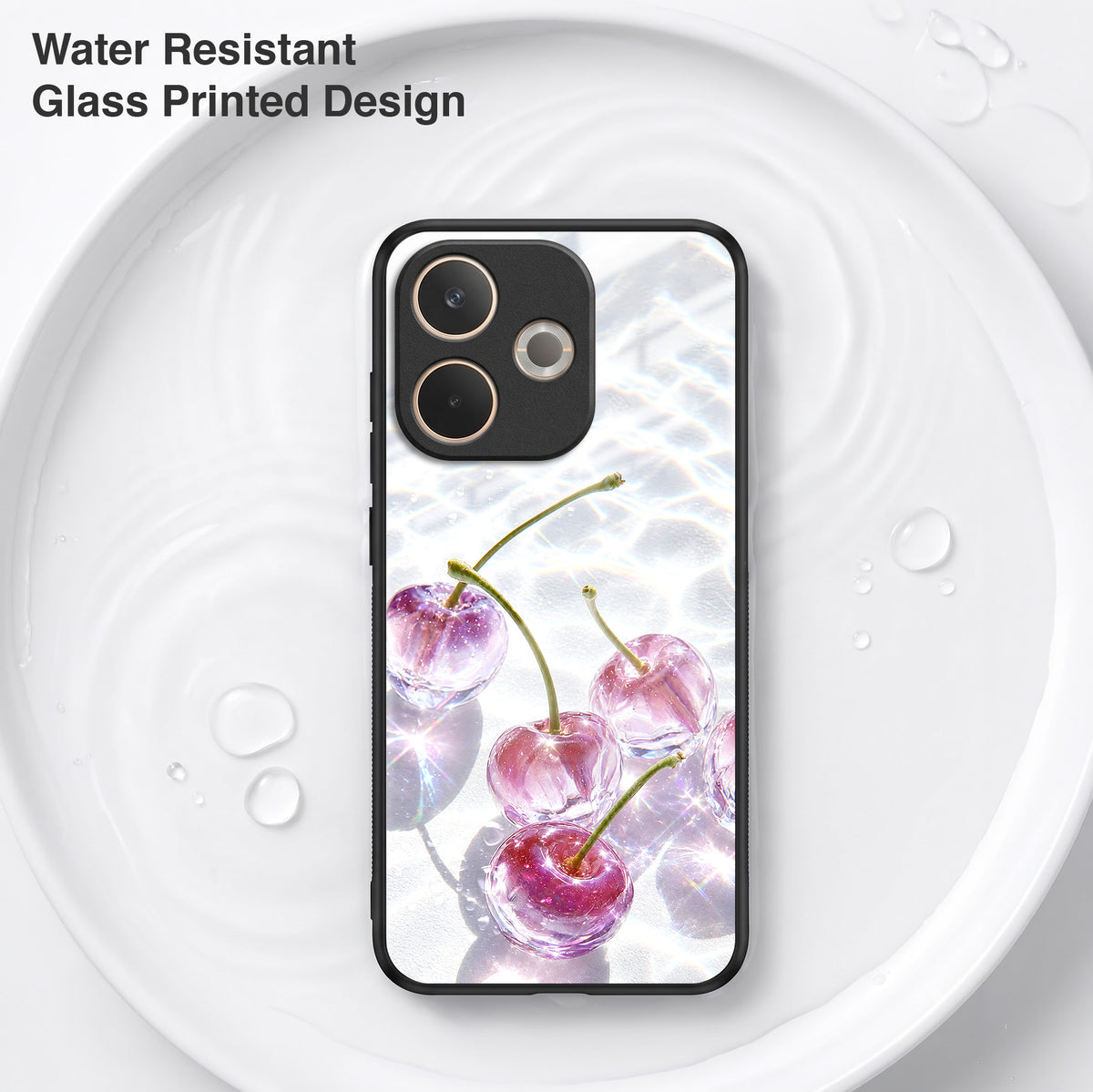 Oppo A5 Pro 5G Purple Transparent Cherry Acrylic Glass Back Case