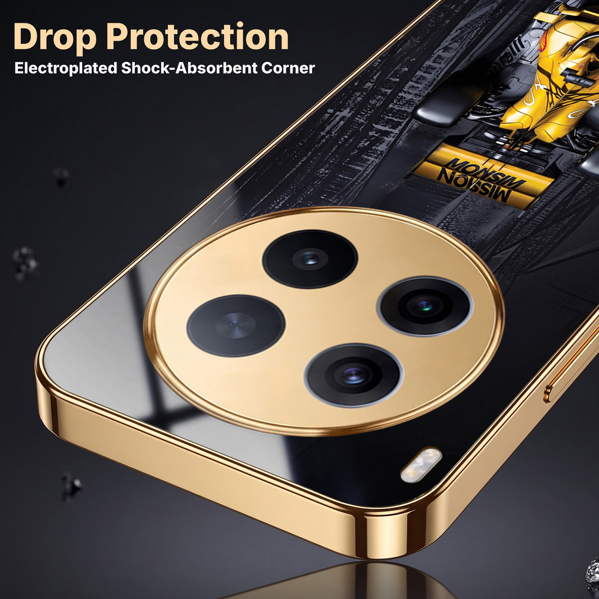 Vivo X300 Pro 5G F1 Racing Car Gold Electroplated Glass Phone Back Case