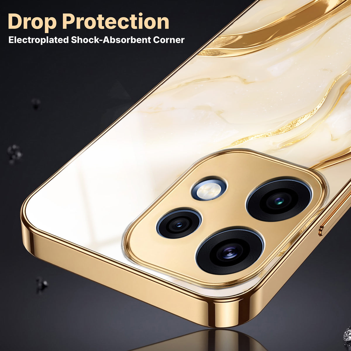 Oppo Reno 16 5G Marvel Texture Gold Electroplated Glass Phone Back Case