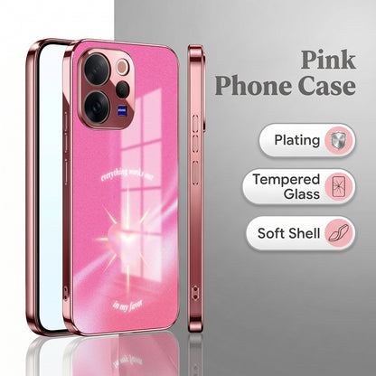 Vivo V70 5G Luxury Glowing Heart Pink Electroplated Glass Phone Back Case