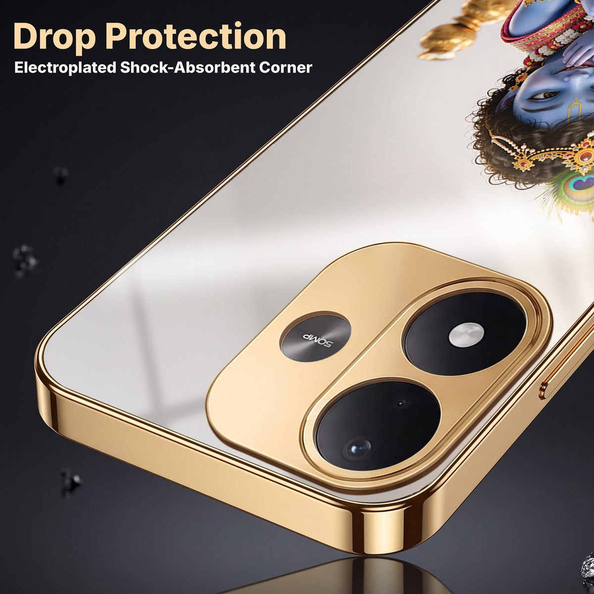 Redmi Note 17 5G Bal Krishna Blessings Gold Electroplated Glass Phone Back Case