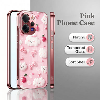 Vivo V70 5G Luxury 3D Clouds Pink Electroplated Glass Phone Back Case