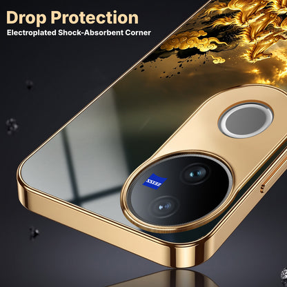 Vivo V50 5G Horses Royal Glory Gold Electroplated Glass Phone Back Case