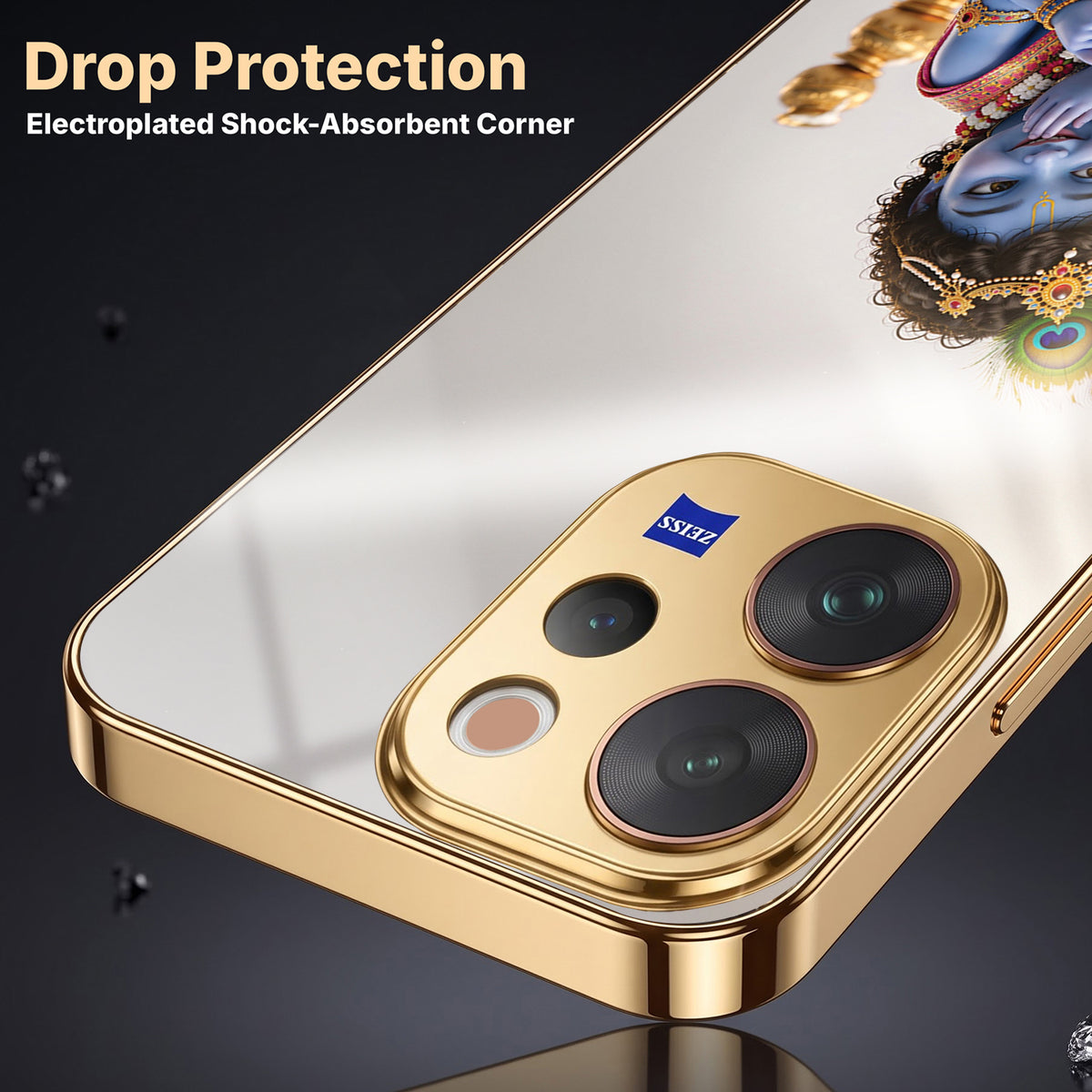 Vivo V70 5G Bal Krishna Blessings Gold Electroplated Glass Phone Back Case