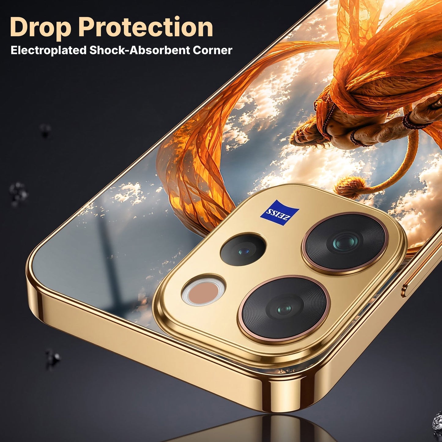 Vivo V70 5G Divine Hanuman Gold Electroplated Glass Phone Back Case