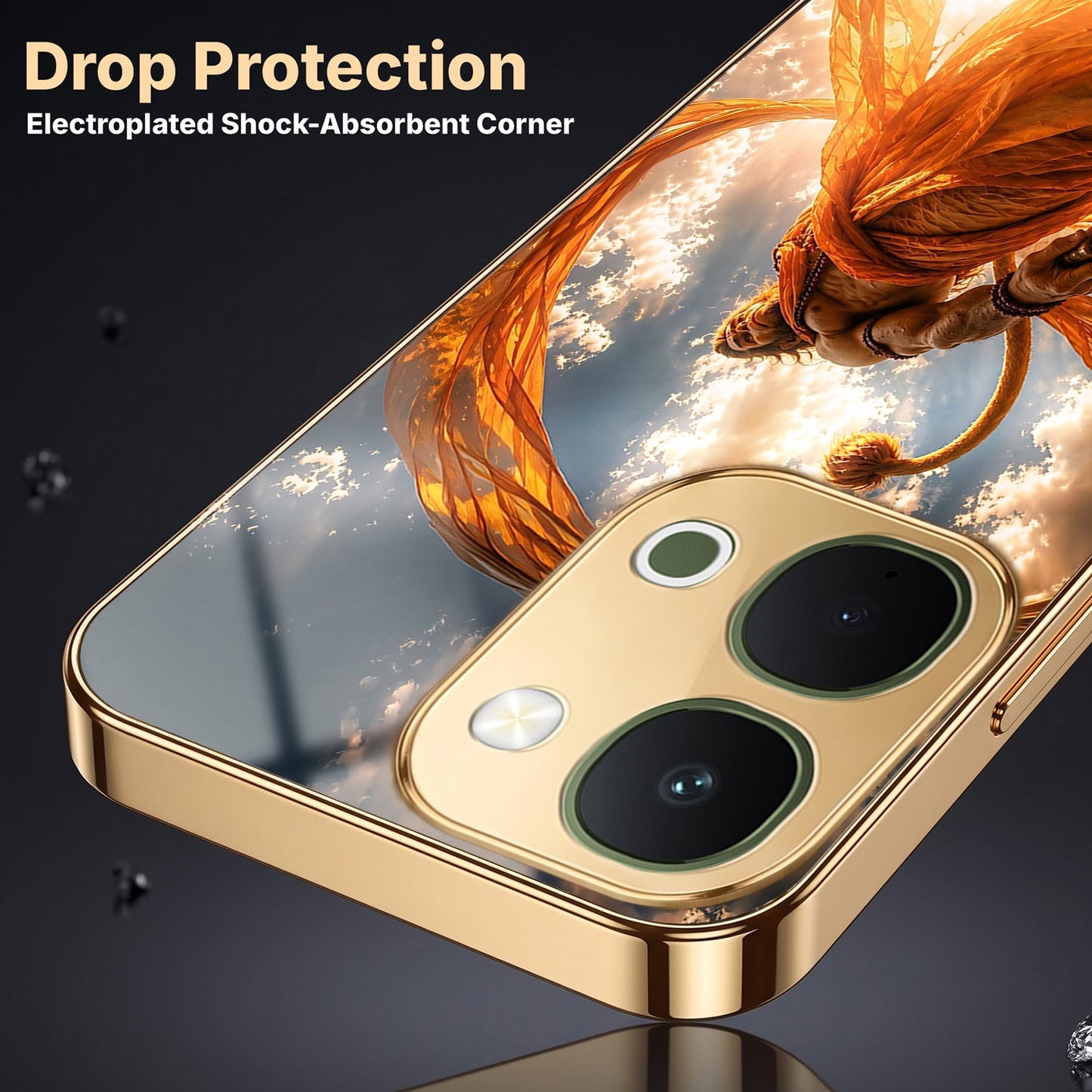 Vivo T5x 5G Divine Hanuman Gold Electroplated Glass Phone Back Case