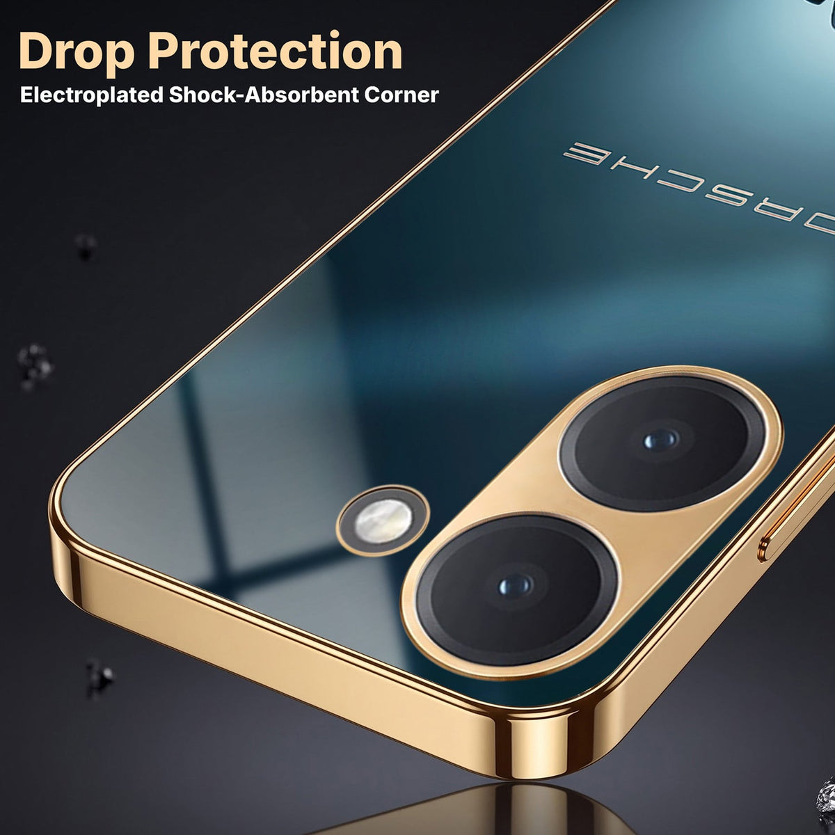 Poco X8 Pro 5G Porsche Luxury Gold Electroplated Glass Phone Back Case