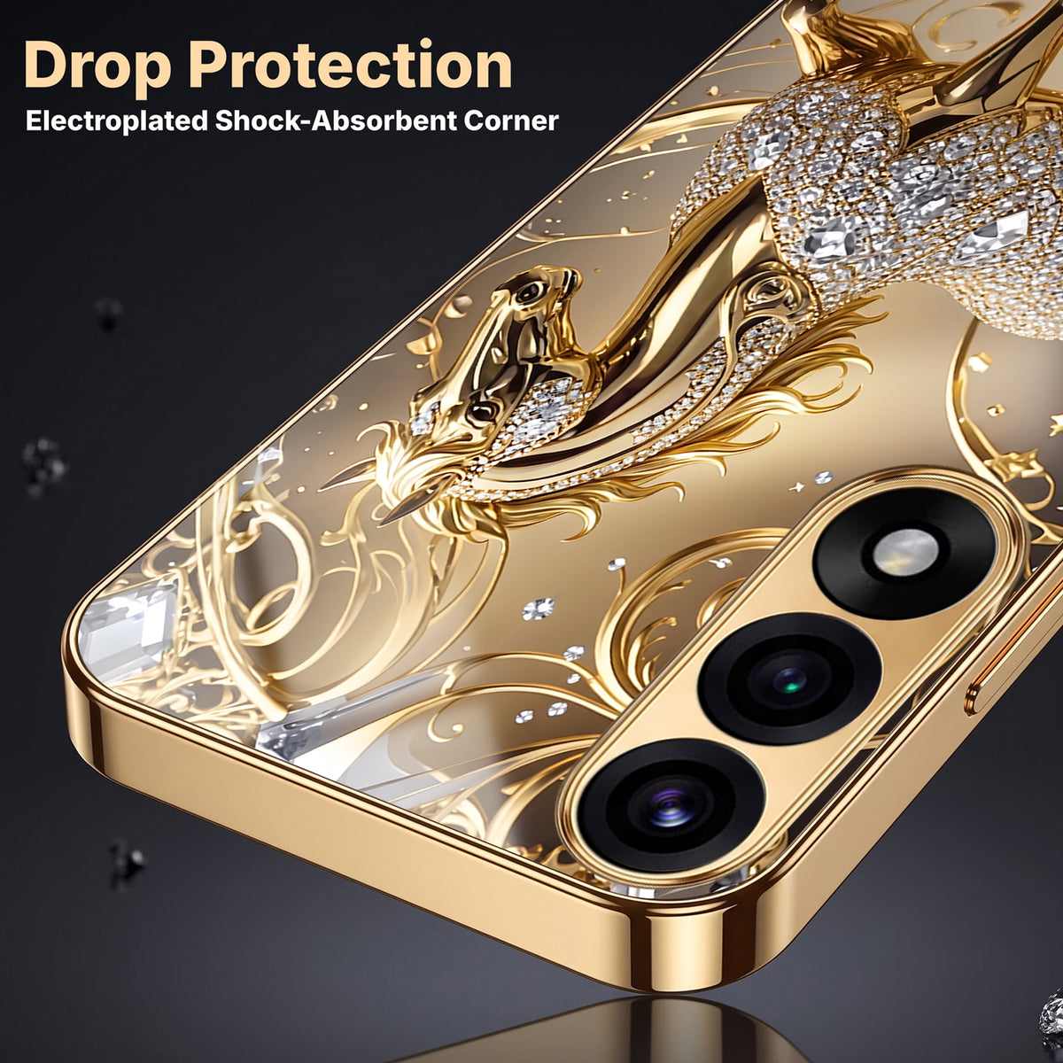 OnePlus Nord 5 5G Luxury Horse Texture Gold Electroplated Glass Phone Back Case