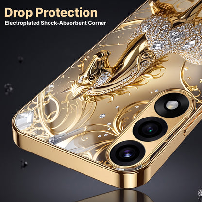 OnePlus Nord 5 5G Luxury Horse Texture Gold Electroplated Glass Phone Back Case