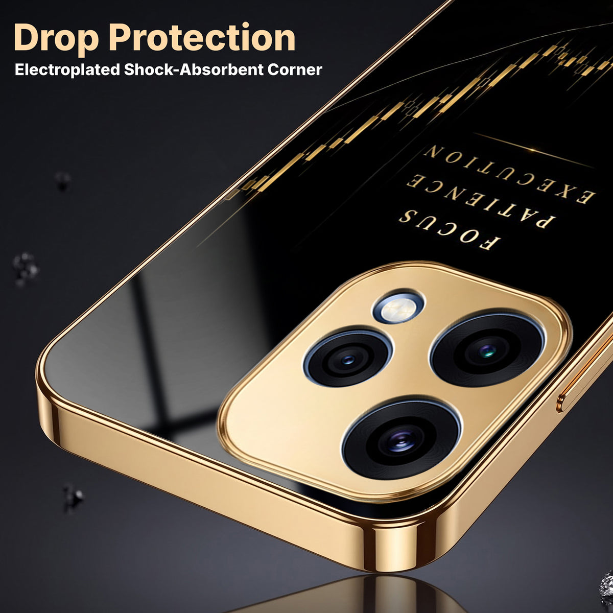 Oppo Reno 15 5G Focus Gold Electroplated Glass Phone Back Case