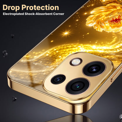Oppo Reno 16C 5G Golden Rose Elegance Gold Electroplated Glass Phone Back Case