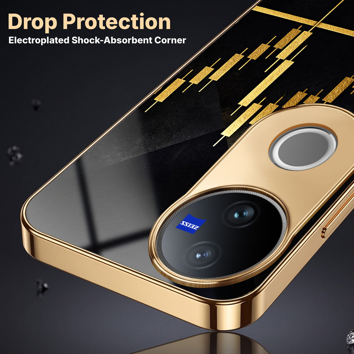 Vivo V50 5G Trading Candles Gold Electroplated Glass Phone Back Case