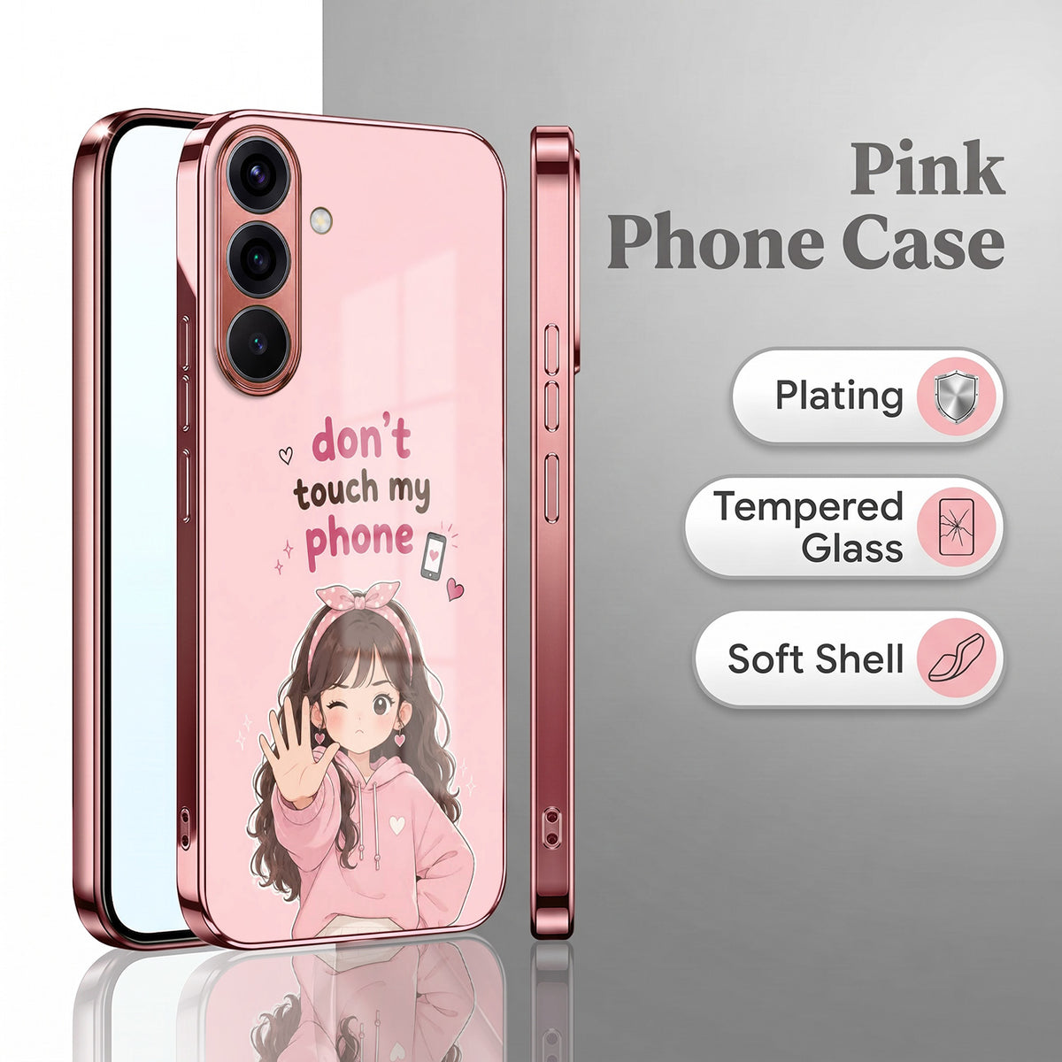 Samsung Galaxy A36 5G Luxury Anime Girl Pink Electroplated Glass Phone Back Case