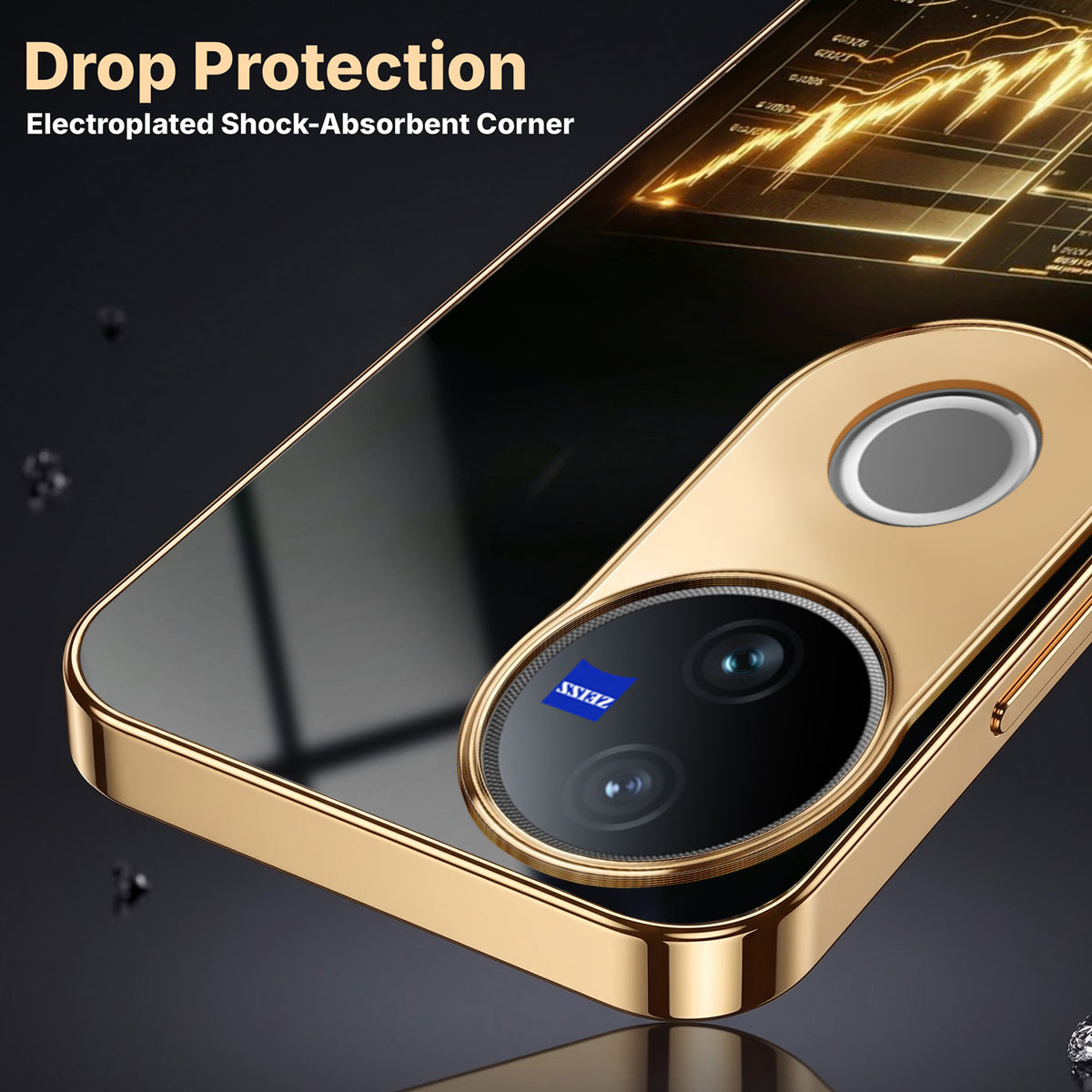 Vivo V50 5G Luxury Wealth Trader Gold Electroplated Glass Phone Back Case