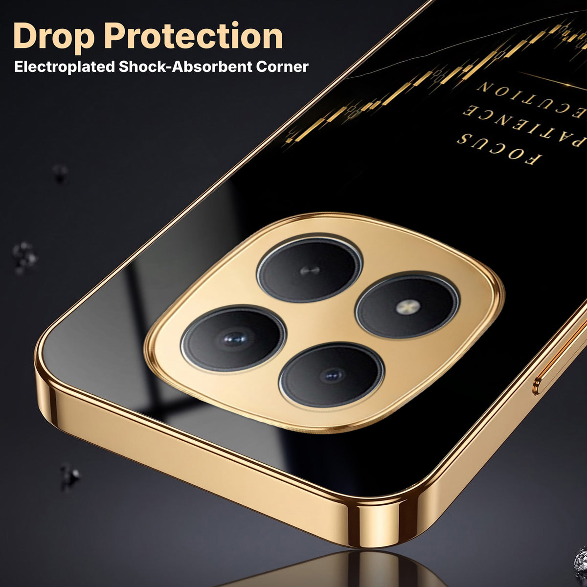 Redmi Note 15 Pro Plus 5G Focus Gold Electroplated Glass Phone Back Case