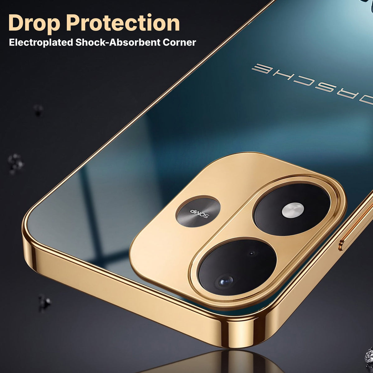 Redmi Note 17 5G Porsche Luxury Gold Electroplated Glass Phone Back Case