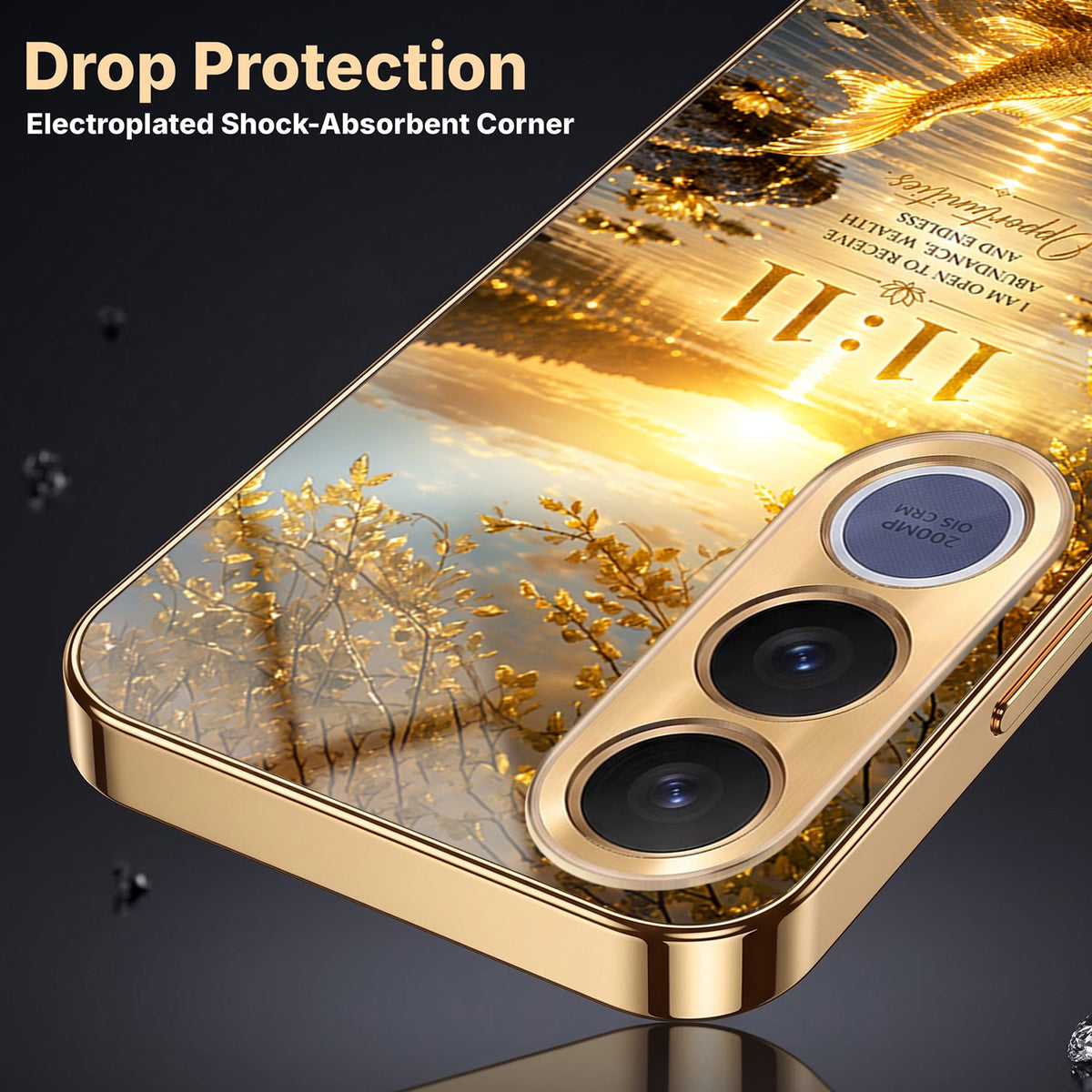 Vivo V70 FE 5G 11:11 Manifestation Gold Electroplated Glass Phone Back Case
