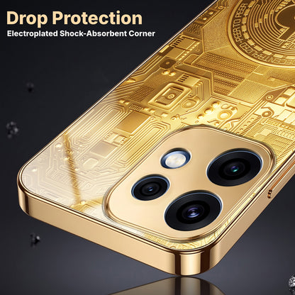Oppo Reno 16 5G Bitcoin Gold Electroplated Glass Phone Back Case