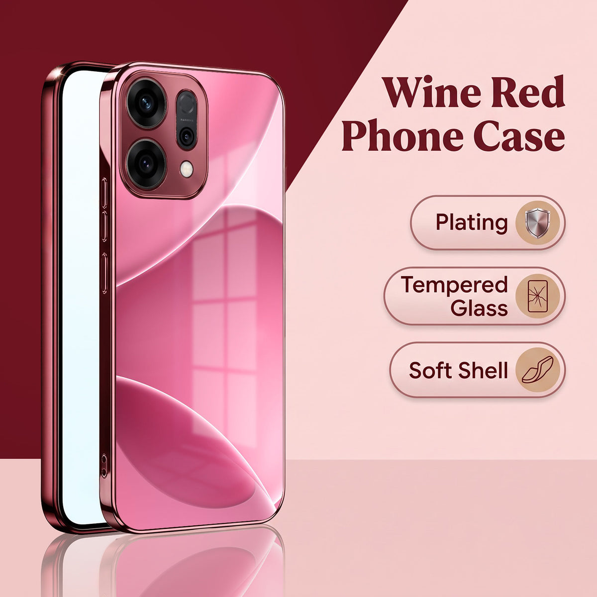 Oppo Reno 14 5G Luxury Glossy Wave Pink Electroplated Glass Phone Back Case