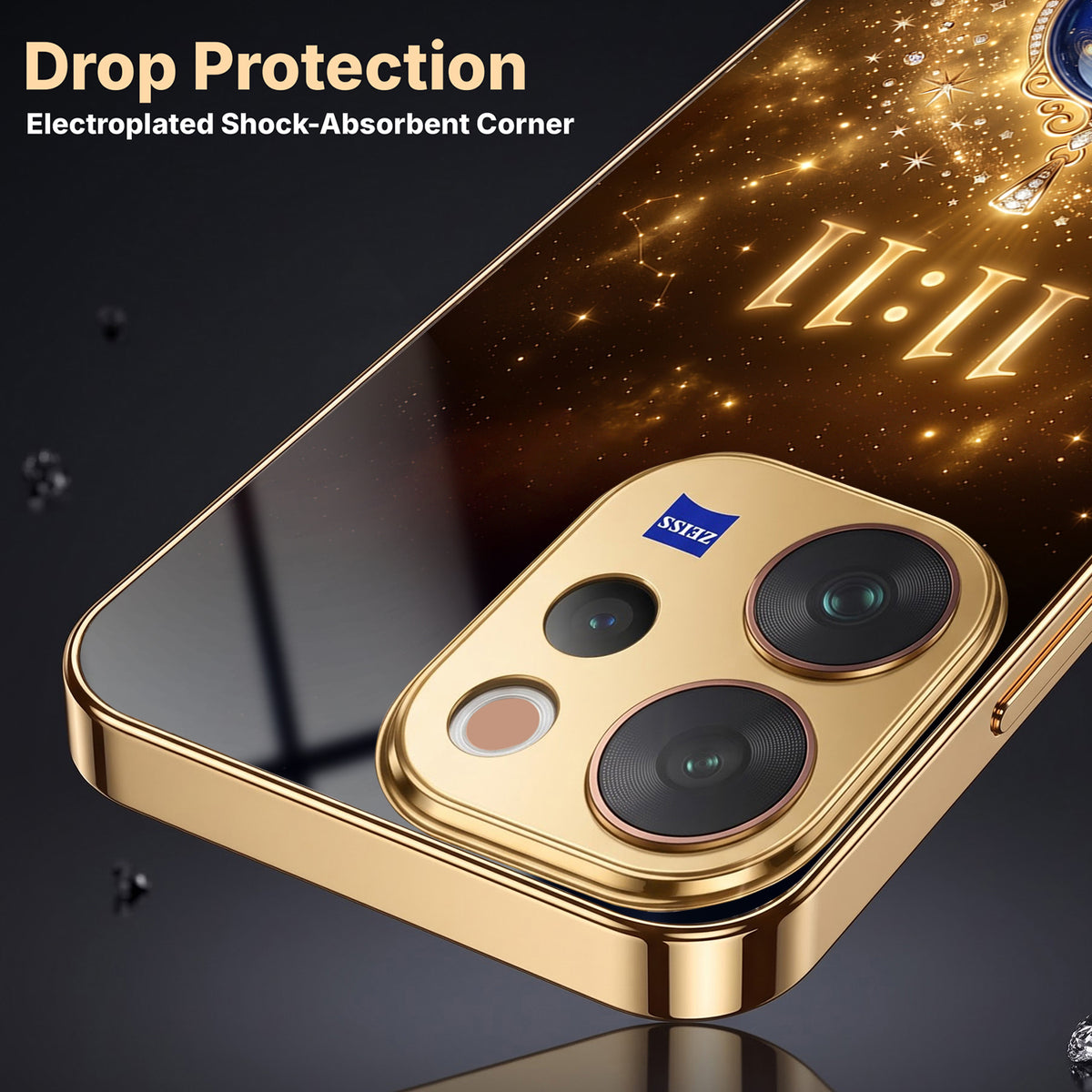 Vivo V70 5G God’s Plan Evil Eye Gold Electroplated Glass Phone Back Case