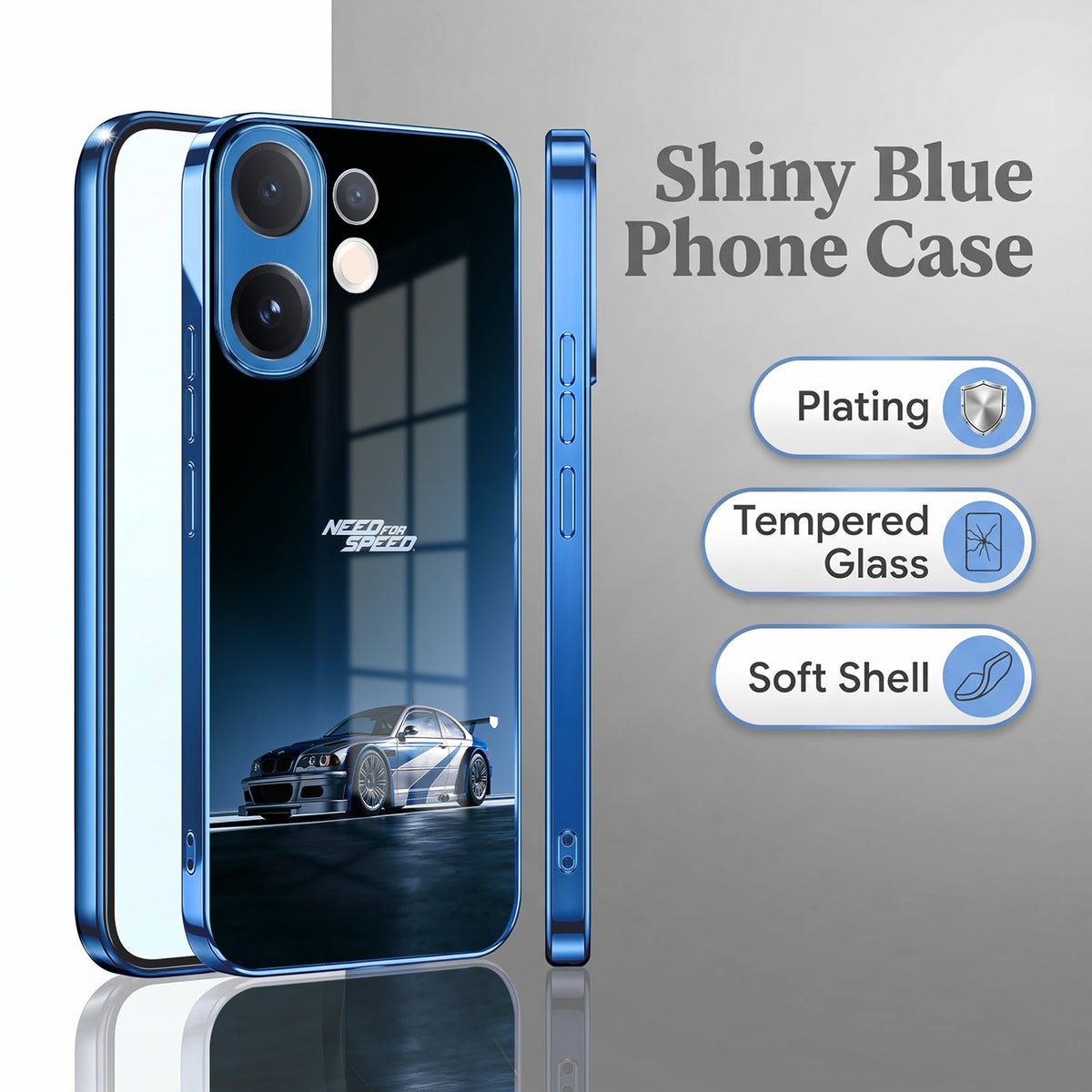 Vivo V60 5G Need For Speed Blue Electroplated Glass Phone Back Case