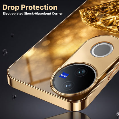 Vivo V50 5G Golden Diamond Gold Electroplated Glass Phone Back Case