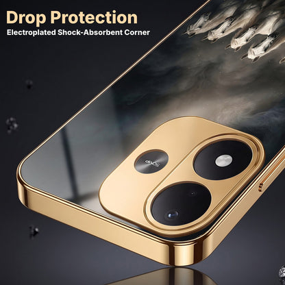 Redmi Note 17 5G Running Horses Gold Electroplated Glass Phone Back Case